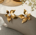 Gold Pearl Floral Statement Earrings | Anti Tarnish - Stainless Steel