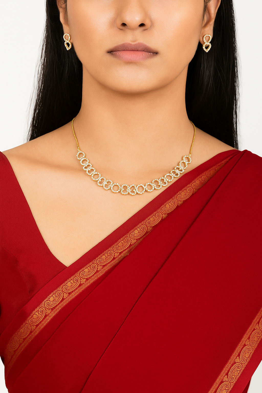 Crystal Studded Gold Plated Necklace & Earrings Set | Elegant Party Jewelry