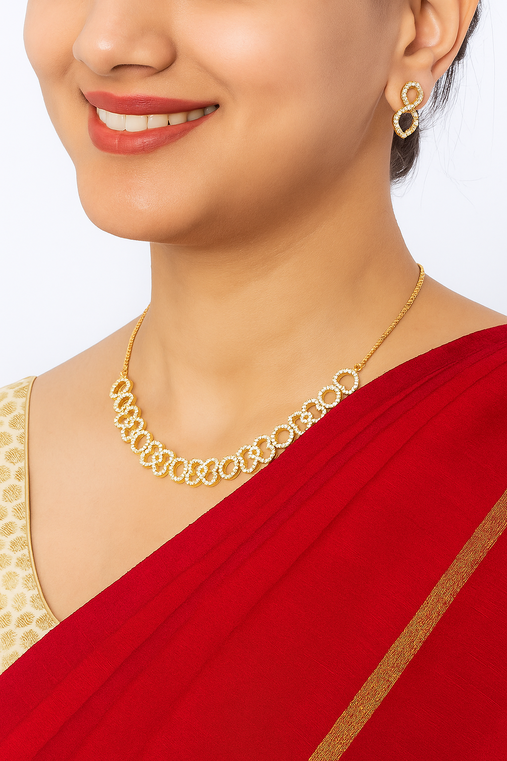 Crystal Studded Gold Plated Necklace & Earrings Set | Elegant Party Jewelry