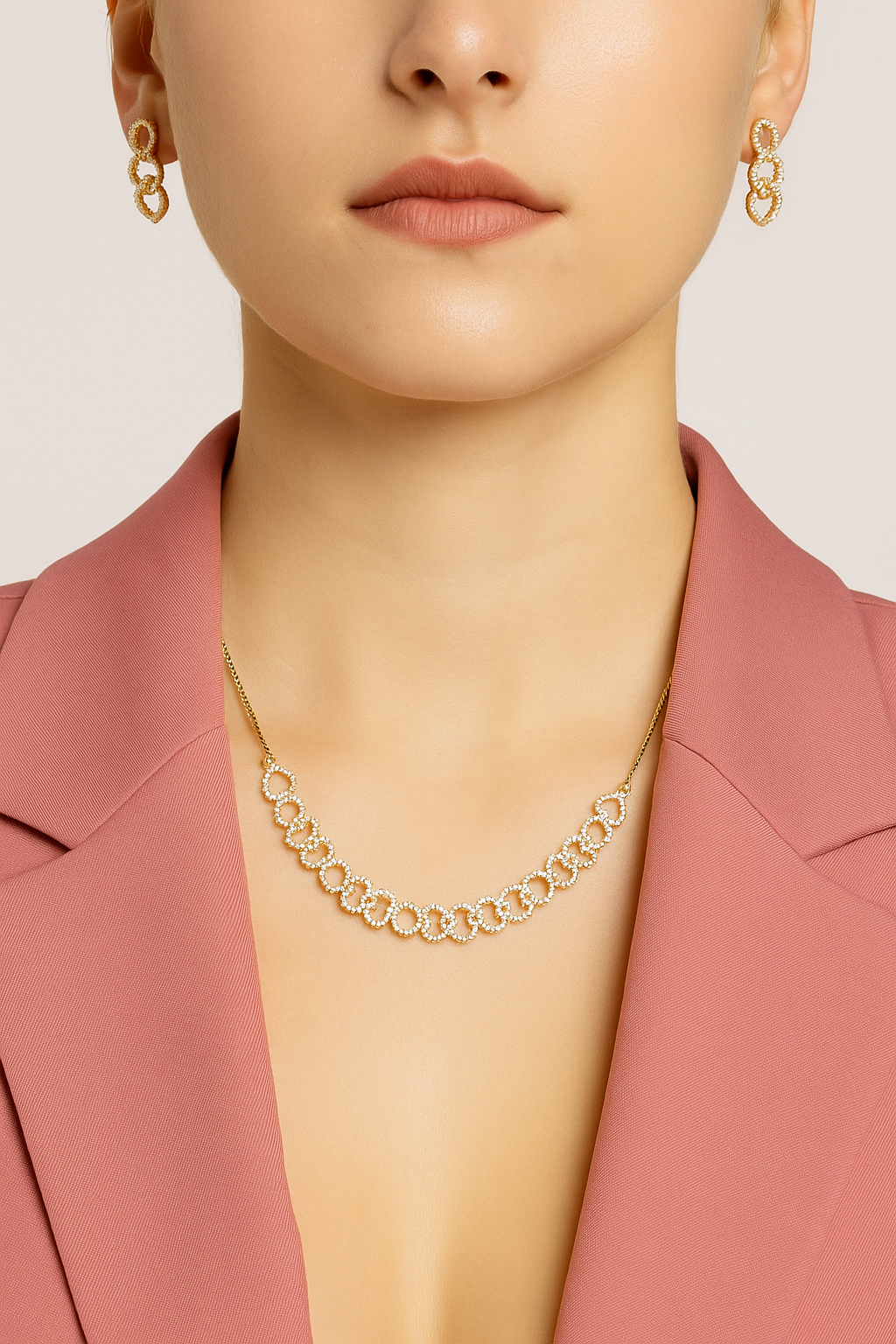 Crystal Studded Gold Plated Necklace & Earrings Set | Elegant Party Jewelry