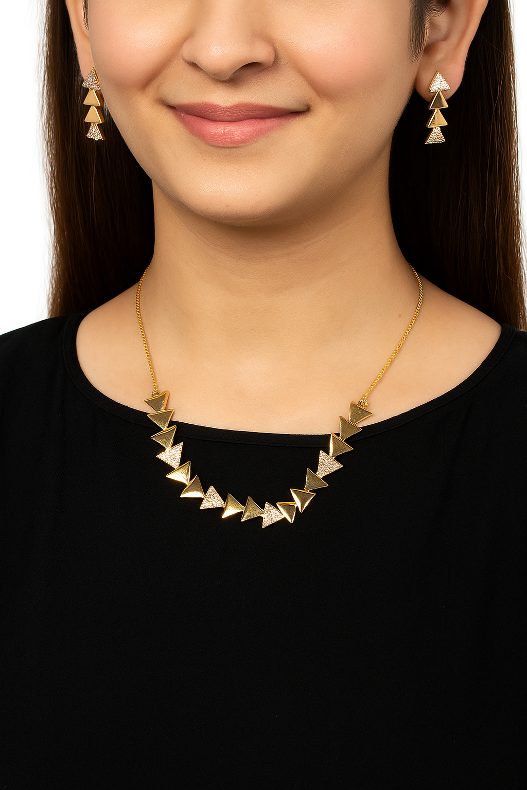 Crystal Studded Gold Plated Necklace & Earrings Set | Elegant Party Jewelry