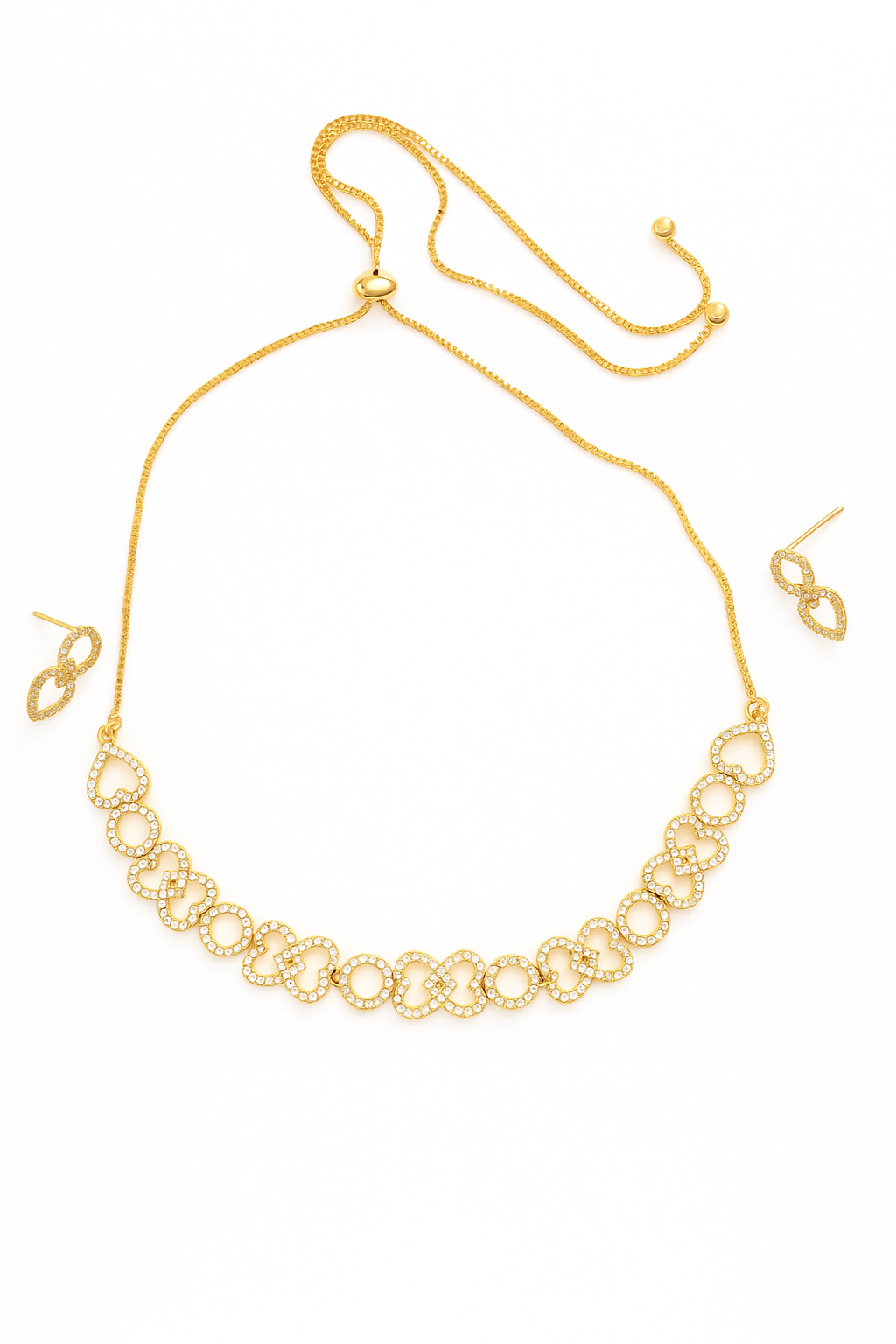 Crystal Studded Gold Plated Necklace & Earrings Set | Elegant Party Jewelry