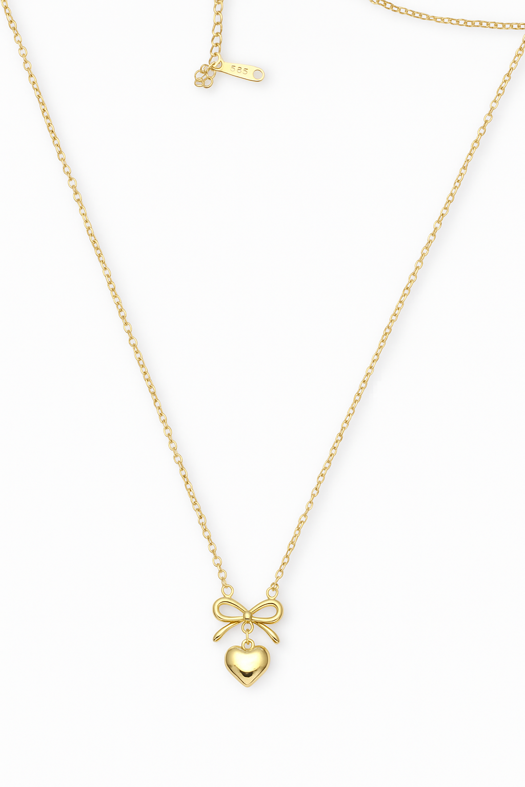 Golden Bow & Heart Pendant Necklace | Anti Tarnish | Stainless Steel