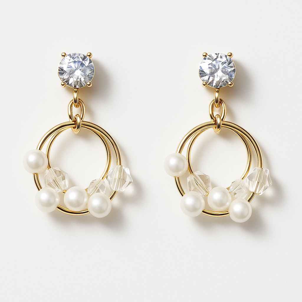 Pearl & Crystal Hoop Drop Earrings | Korean Designer Jewellery