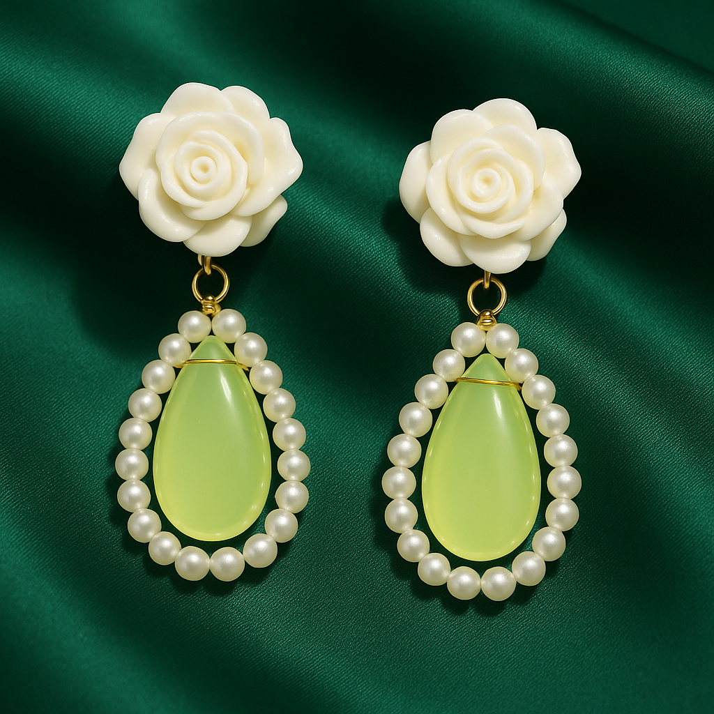 Floral Pearl Drop Statement Earrings | Korean Designer Jewellery