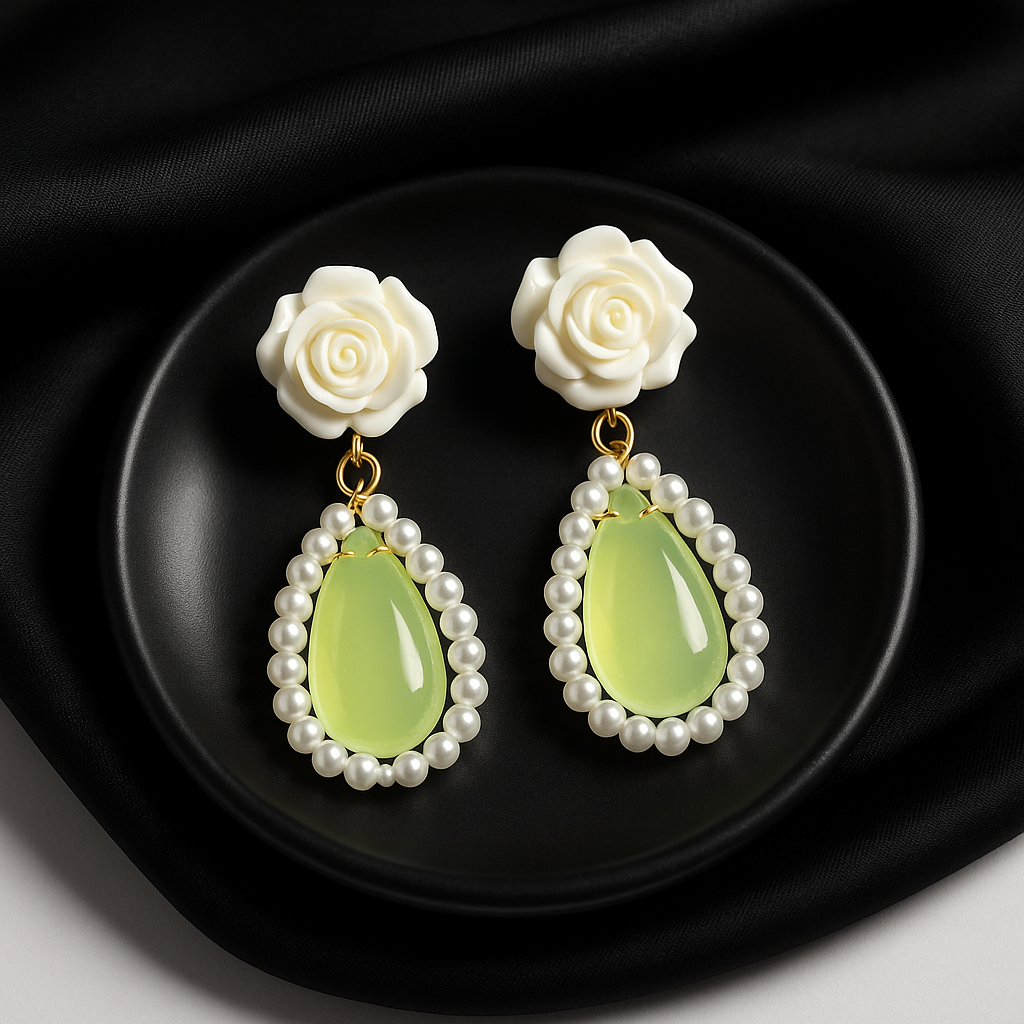 Floral Pearl Drop Statement Earrings | Korean Designer Jewellery