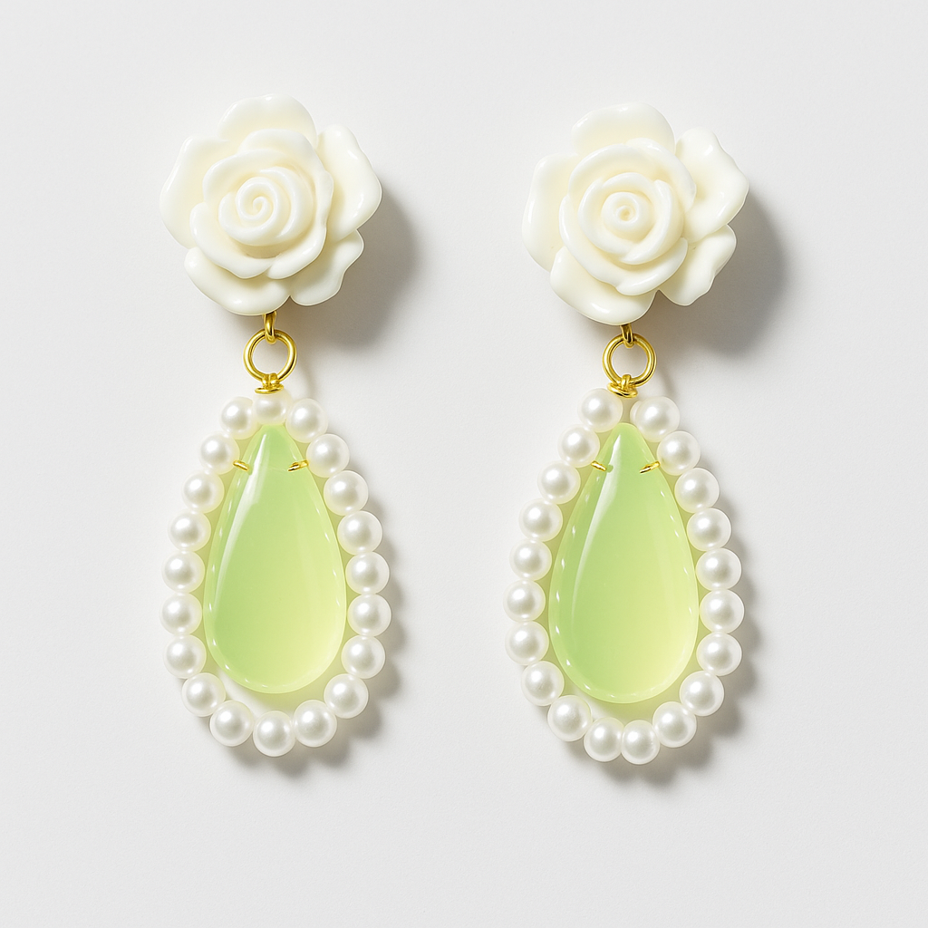Floral Pearl Drop Statement Earrings | Korean Designer Jewellery