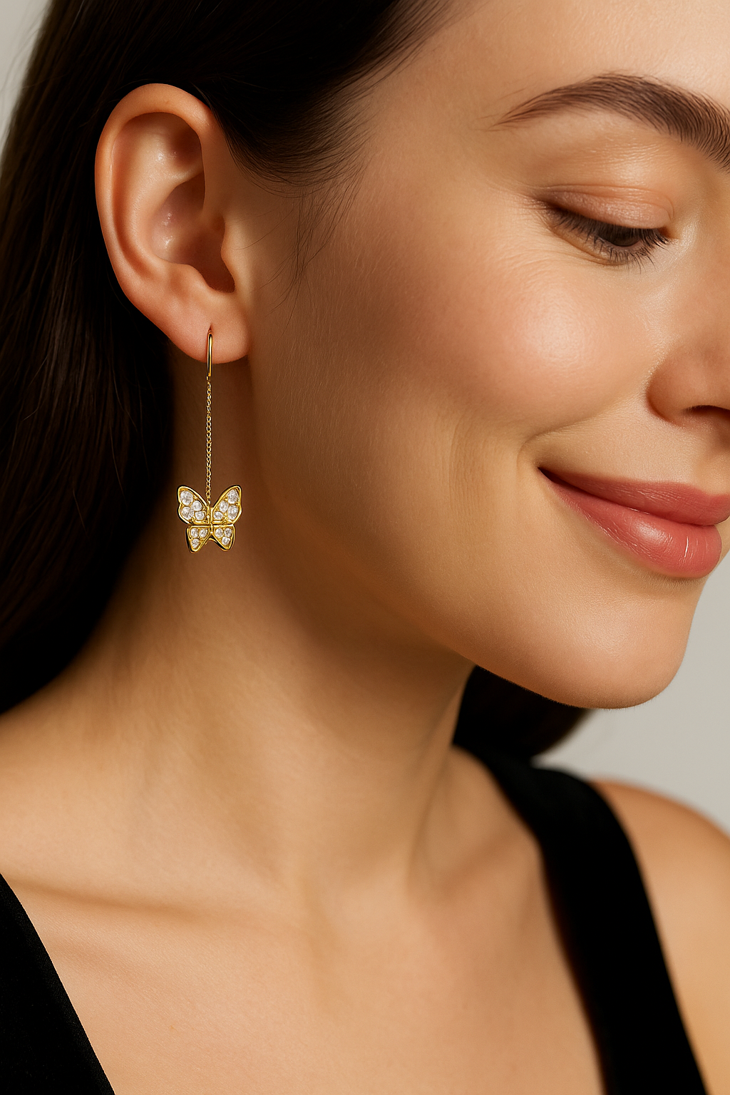 Golden Butterfly Chain Drop Earrings | Korean Designer Jewellery
