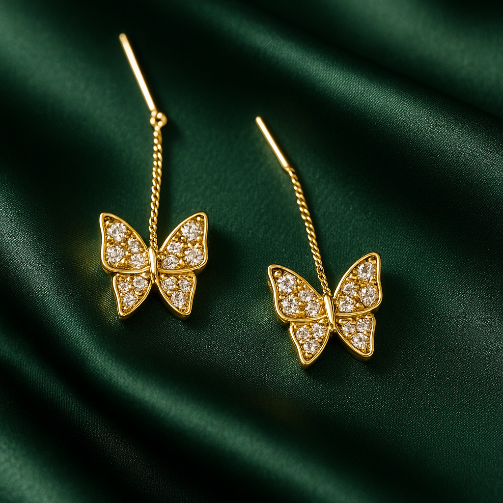 Golden Butterfly Chain Drop Earrings | Korean Designer Jewellery