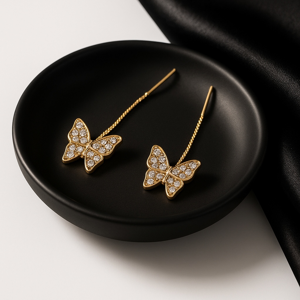 Golden Butterfly Chain Drop Earrings | Korean Designer Jewellery