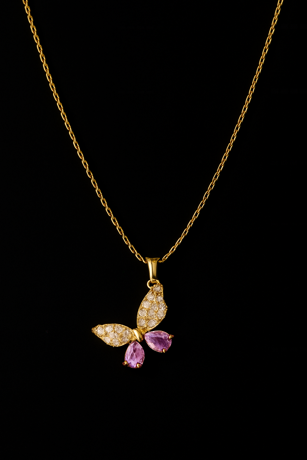 Pink & White Crystal Butterfly Pendant Necklace | Anti Tarnish | Stainless Steel