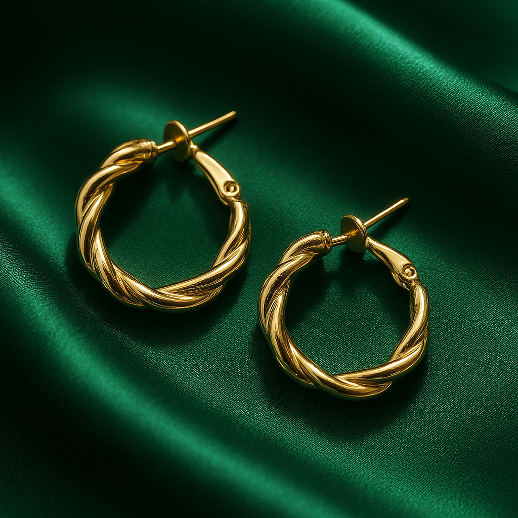 Twisted Gold Hoop Earrings | Korean Designer Jewellery