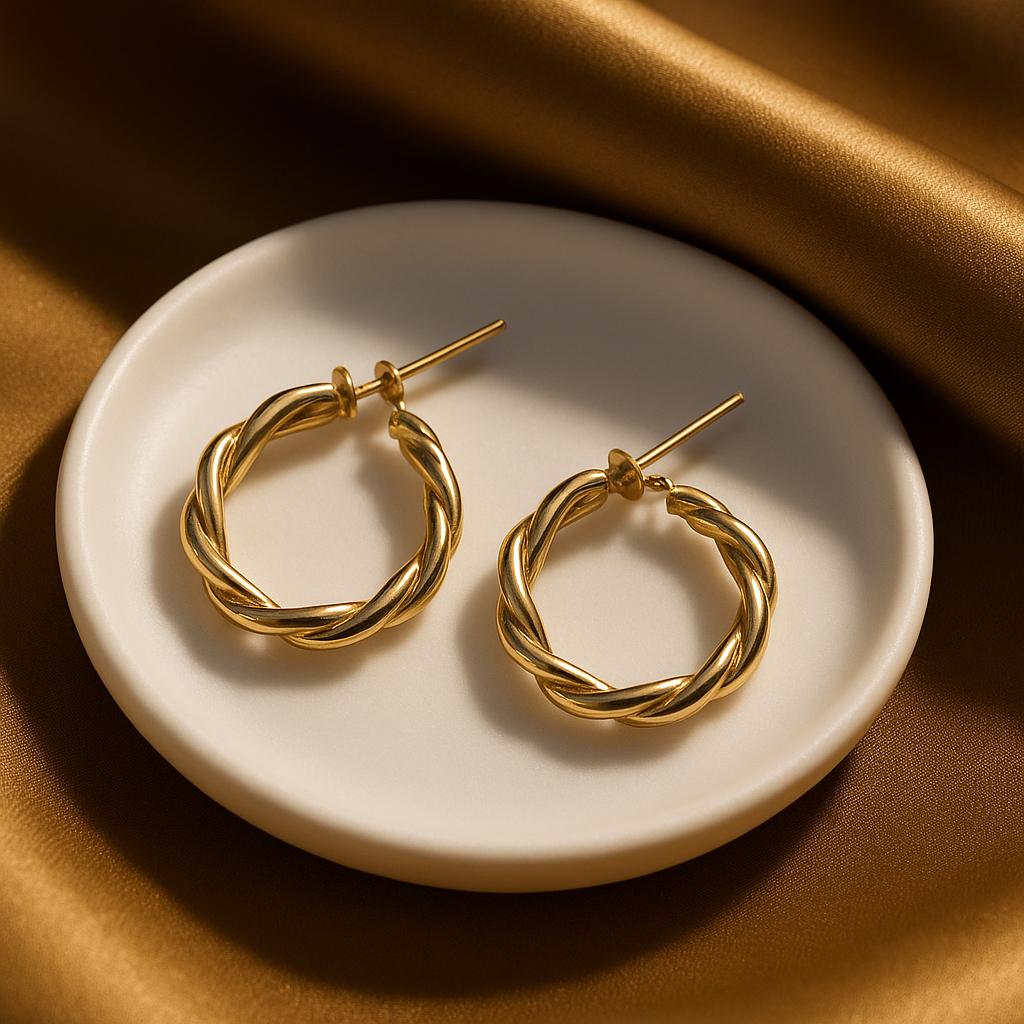 Twisted Gold Hoop Earrings | Korean Designer Jewellery