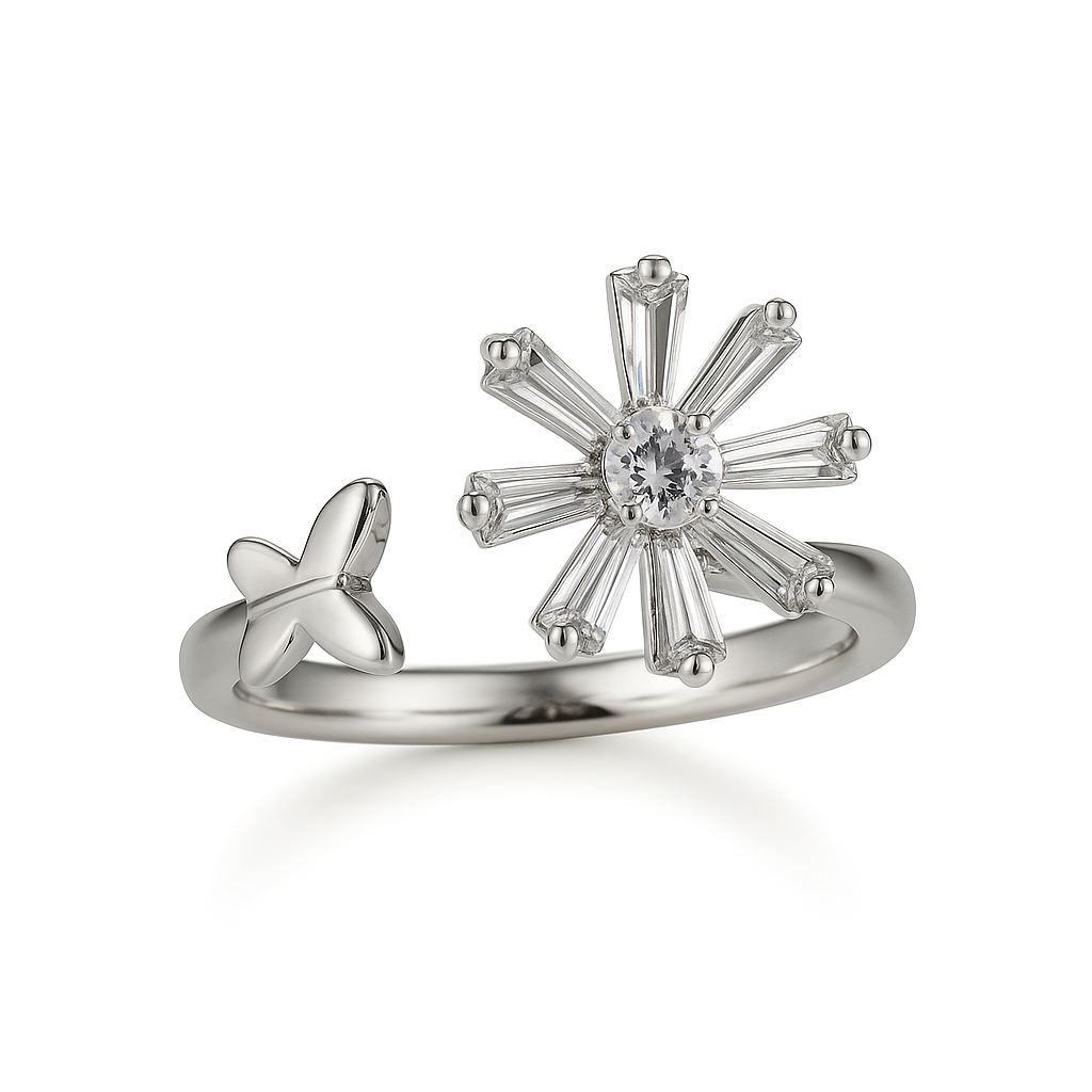 Rotating Crystal Bloom Adjustable Ring – Elegant Designer Jewellery for Women