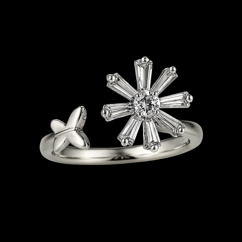 Rotating Crystal Bloom Adjustable Ring – Elegant Designer Jewellery for Women
