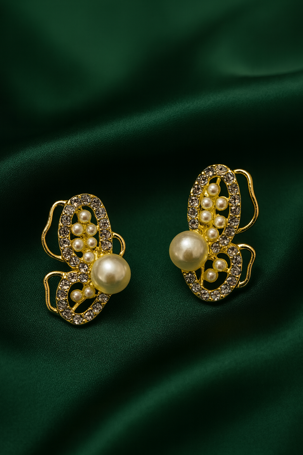 Elegant Pearl & Crystal Butterfly Earrings | Korean Designer Jewellery