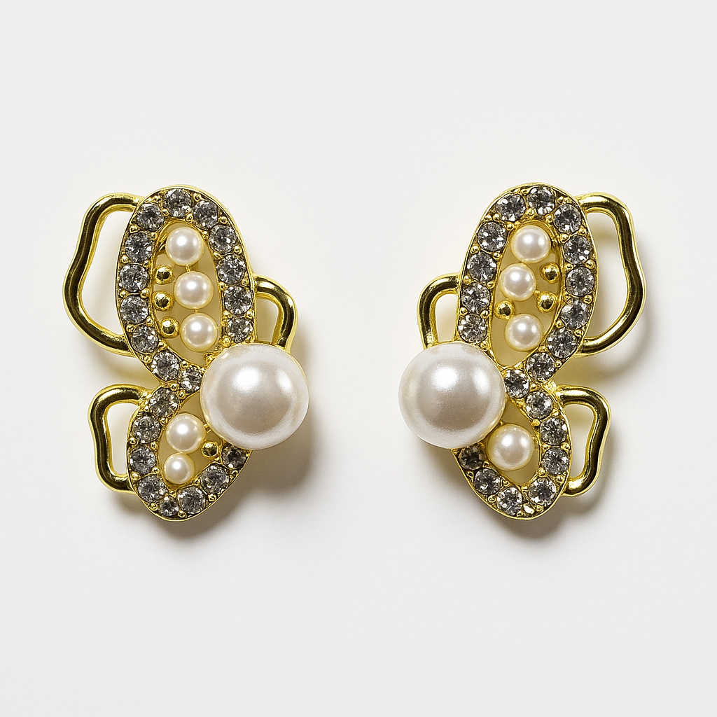 Elegant Pearl & Crystal Butterfly Earrings | Korean Designer Jewellery