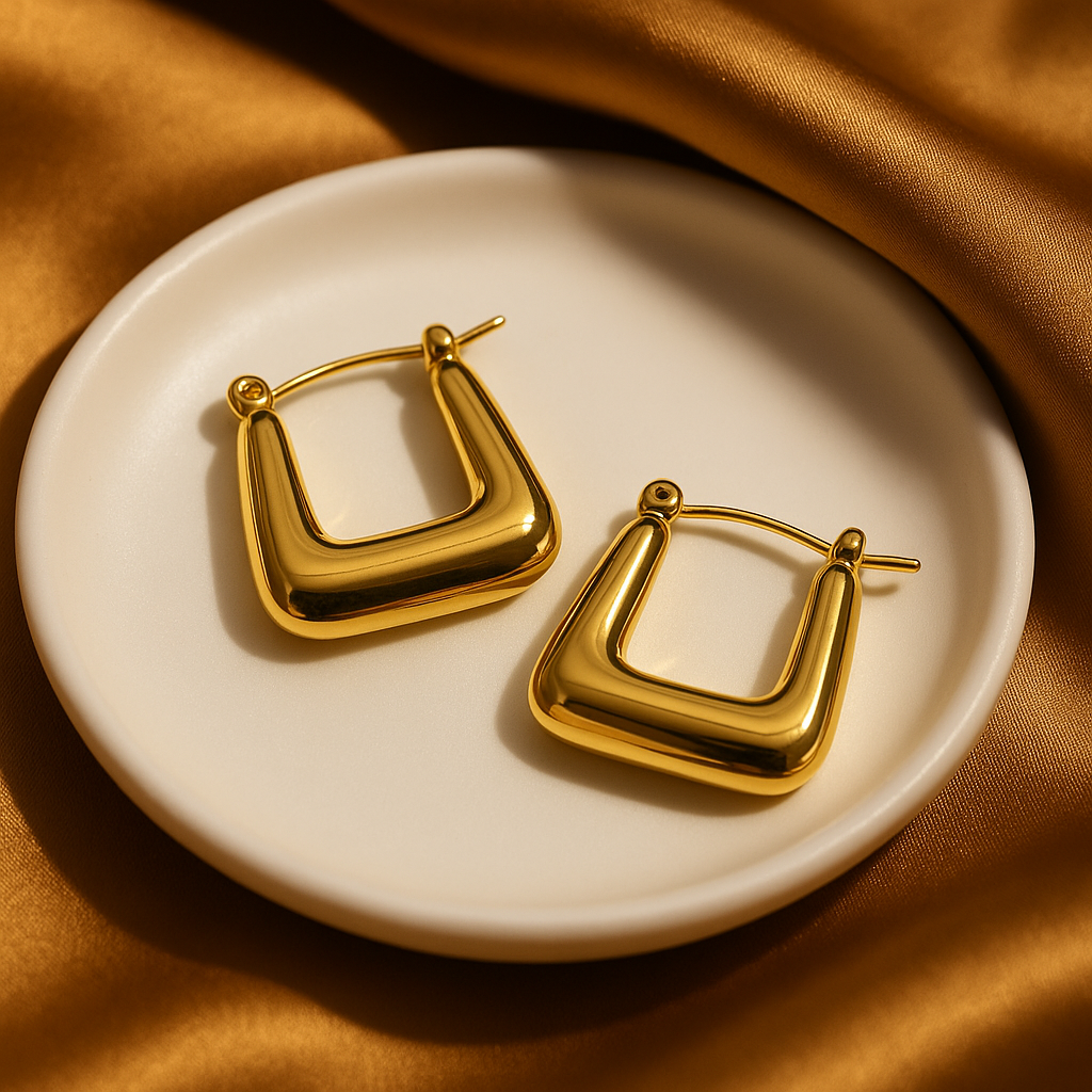 Bold Gold-Tone Modern Hoop Earrings | Anti Tarnish | Stainless Steel