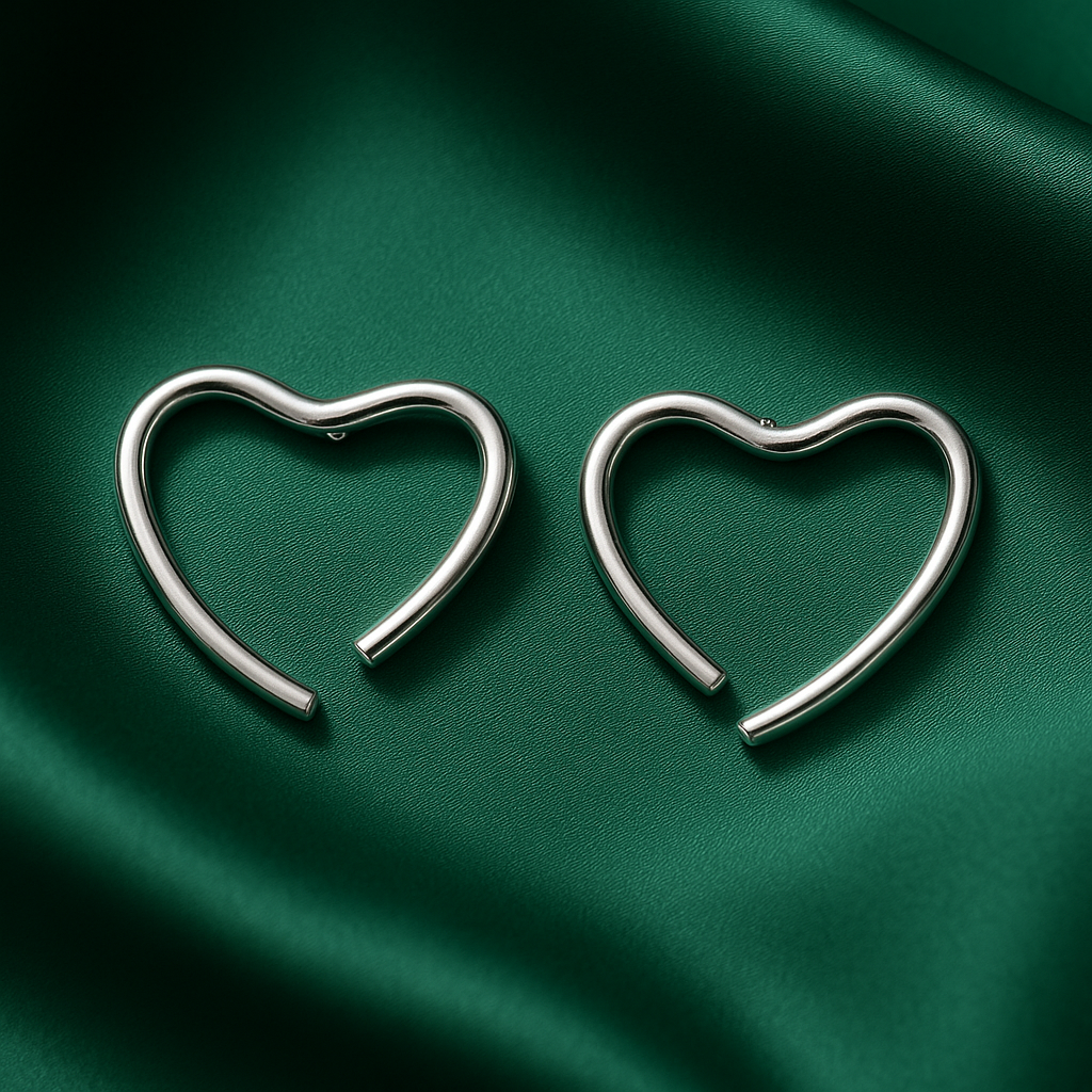Small Silver Open Heart Earrings | Korean Designer Jewellery