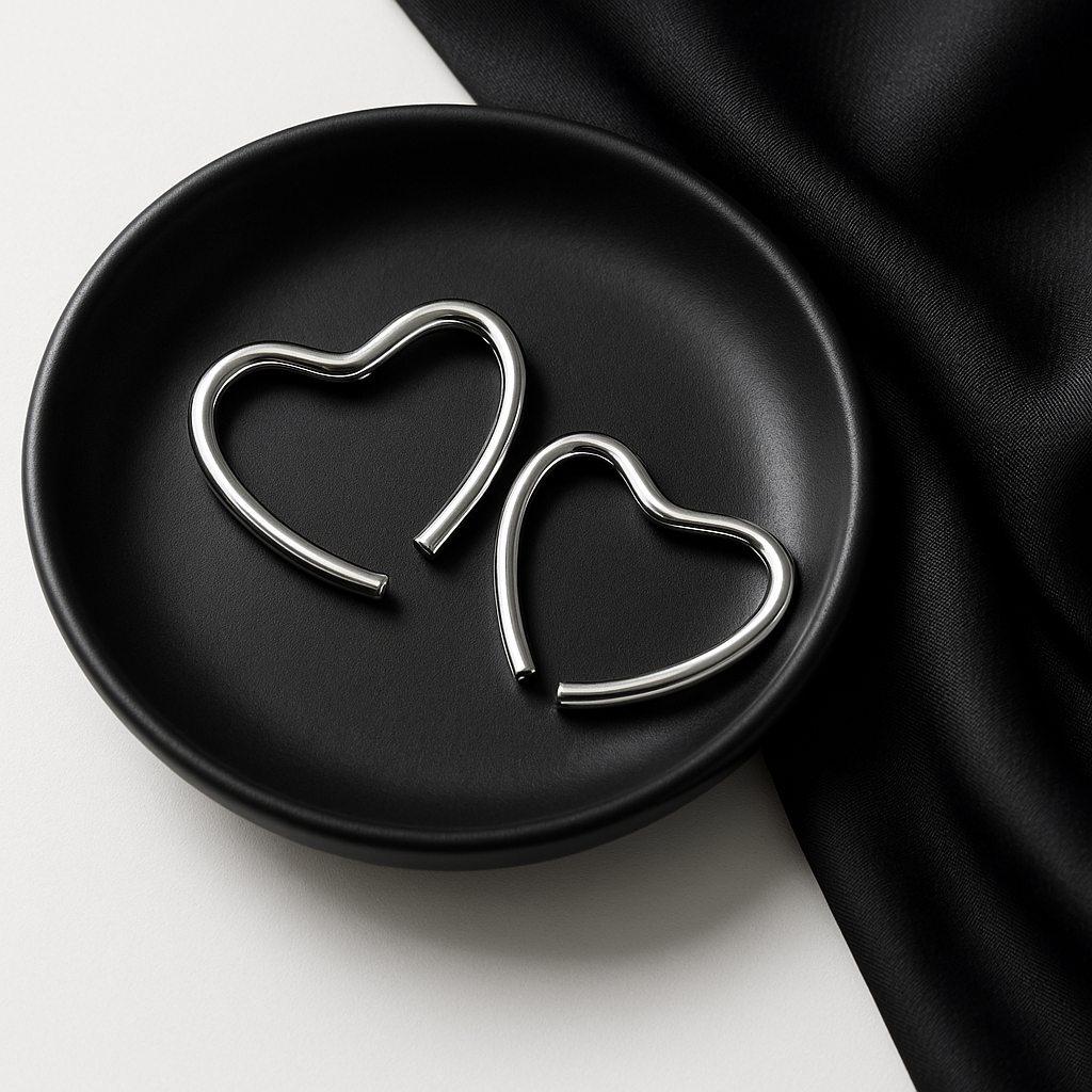 Small Silver Open Heart Earrings | Korean Designer Jewellery