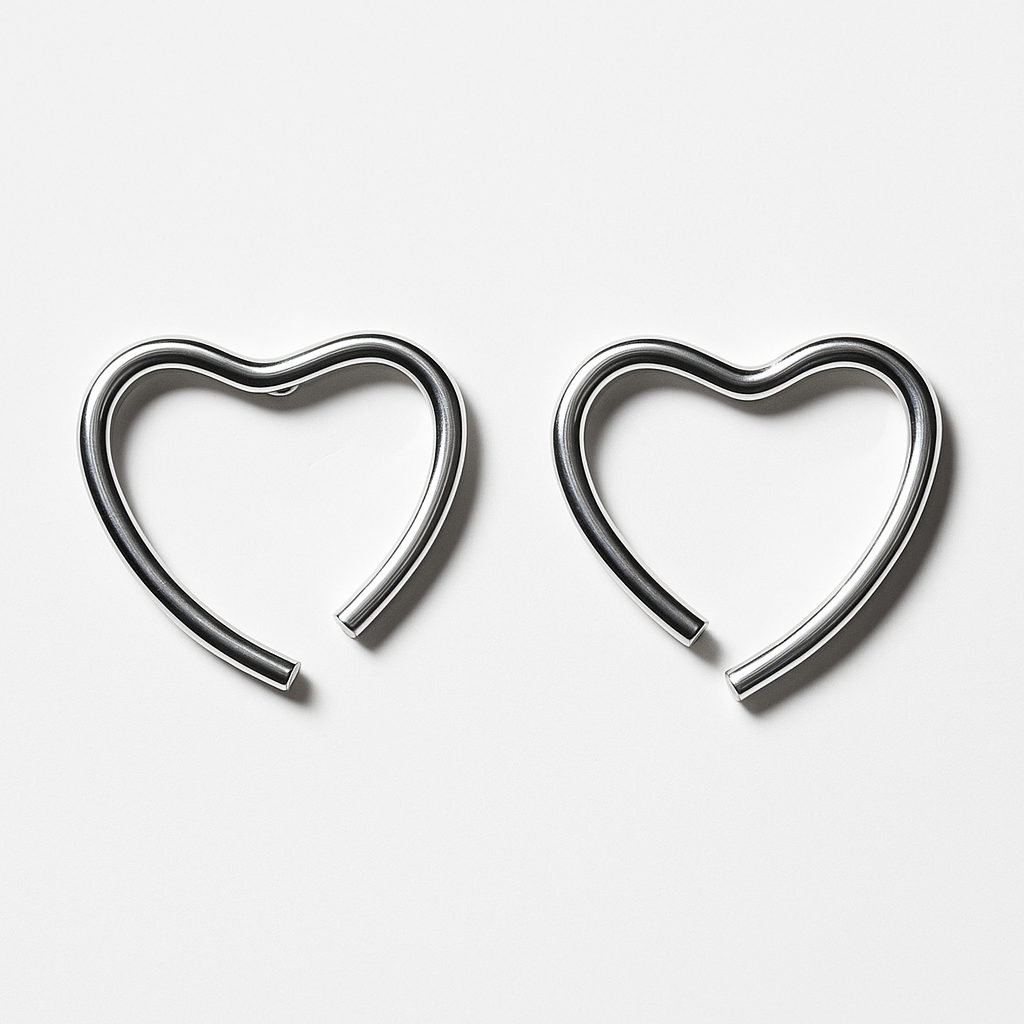 Small Silver Open Heart Earrings | Korean Designer Jewellery