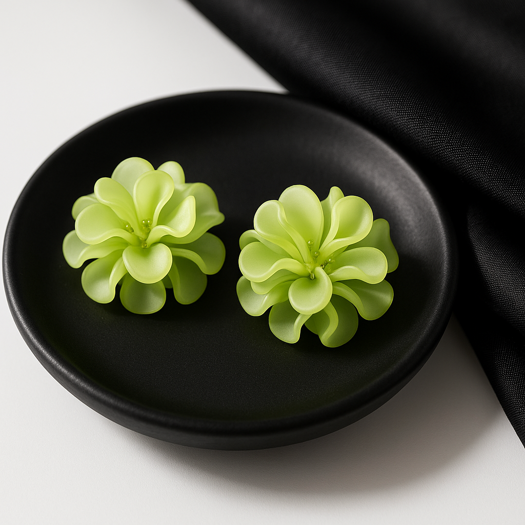 Lime Green Floral Statement Earrings | Korean Designer Jewellery