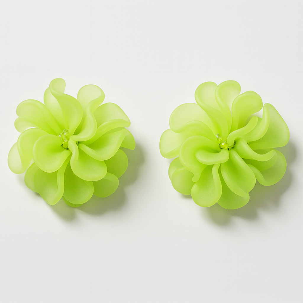 Lime Green Floral Statement Earrings | Korean Designer Jewellery