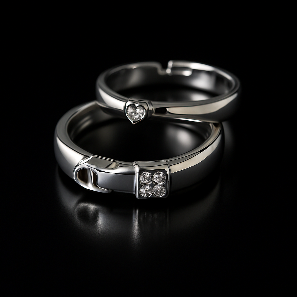 Silver-Tone Crystal Accent Combo Ring Set – Heart & Square Design