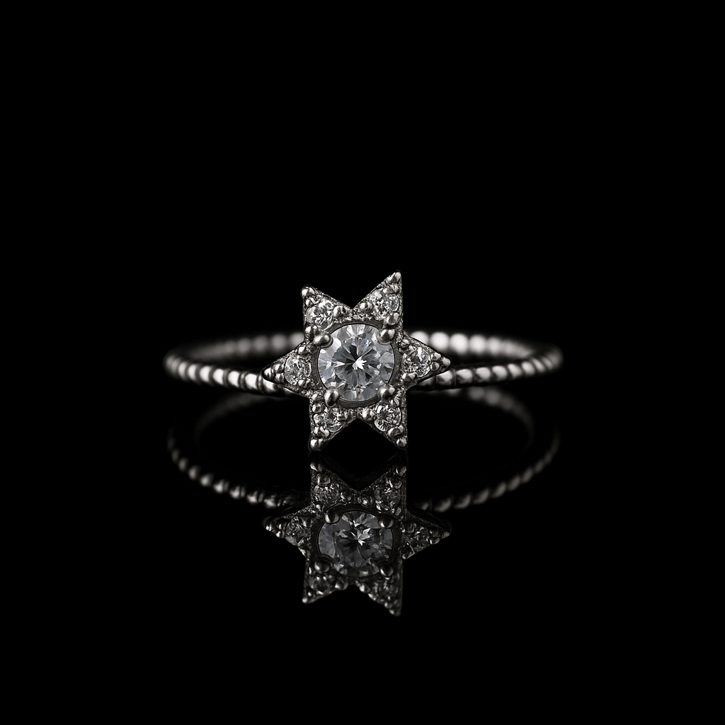 Silver Star Spinner Ring with Rotating Crystal Centerpiece for Women