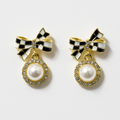 Black & White Bow Pearl Drop Earrings | Korean Designer Jewellery