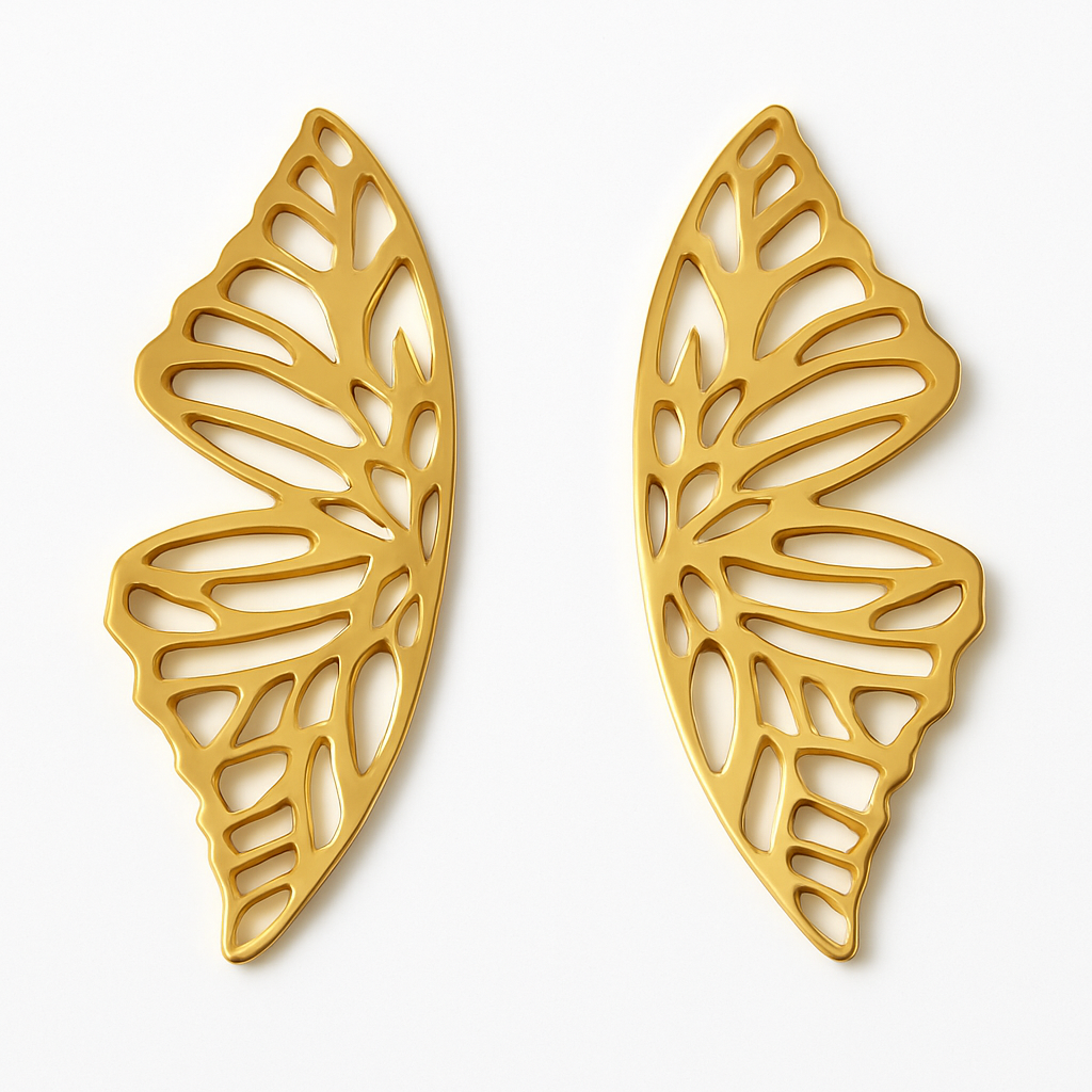Golden Butterfly Wing Statement Earrings | Korean Designer Jewellery