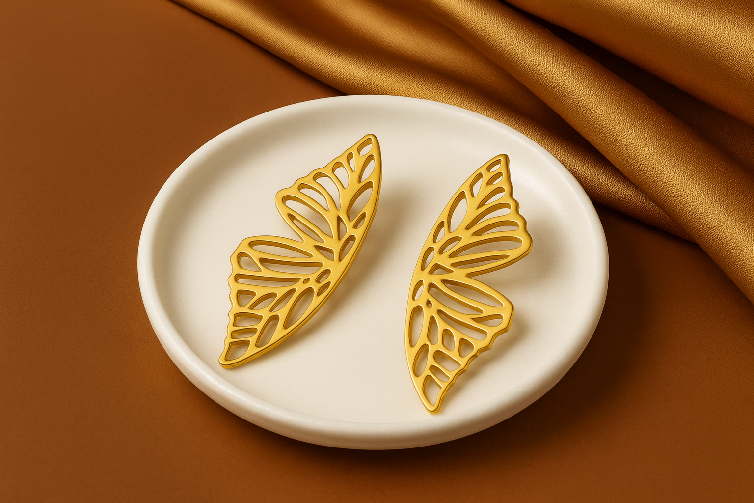 Golden Butterfly Wing Statement Earrings | Korean Designer Jewellery