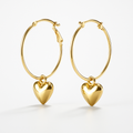 Golden Heart Charm Hoop Earrings | Anti Tarnish Stainless Steel