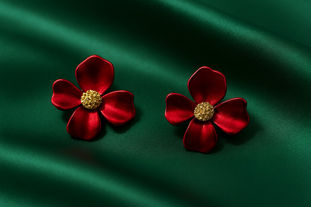 Red Floral Statement Earrings | Korean Designer Jewellery