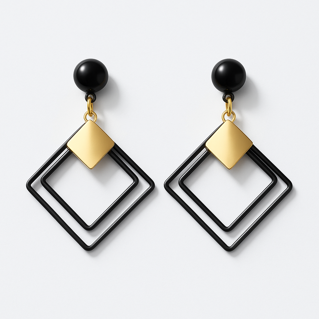 Black & Gold Geometric Drop Earrings | Korean Designer Jewellery