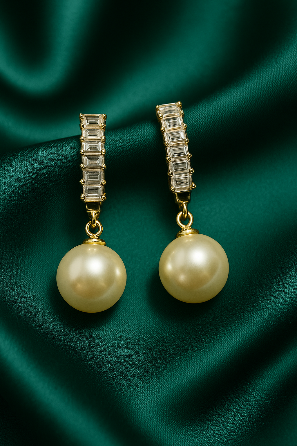 Crystal-Studded Pearl Drop Hoop Earrings | Korean Designer Jewellery