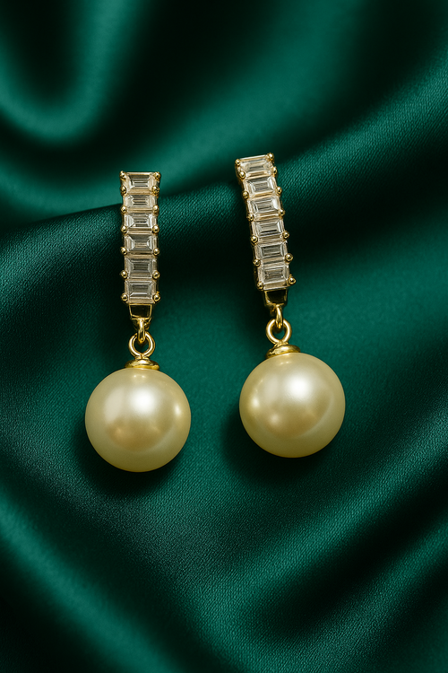 Crystal-Studded Pearl Drop Hoop Earrings | Korean Designer Jewellery