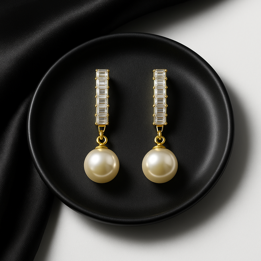 Crystal-Studded Pearl Drop Hoop Earrings | Korean Designer Jewellery