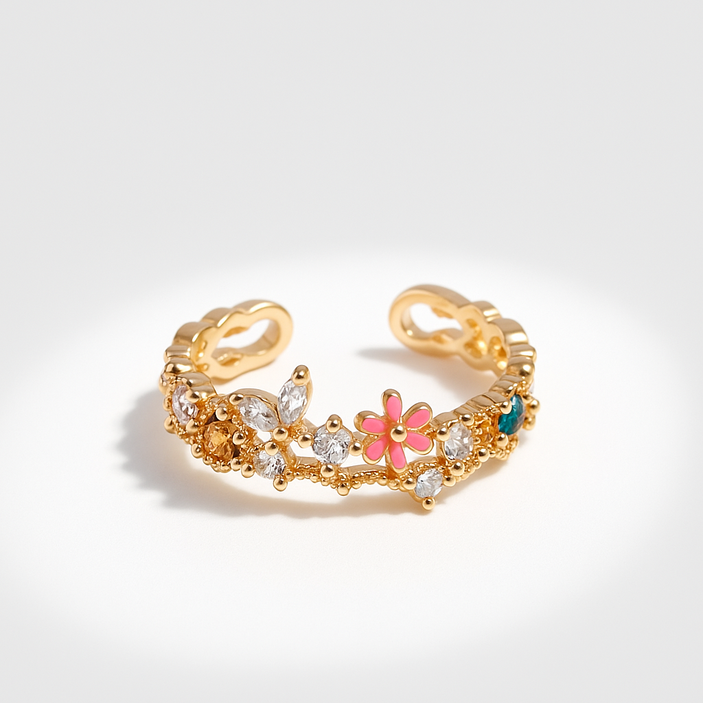 Floral Garden Crystal Ring | Korean Designer Jewellery