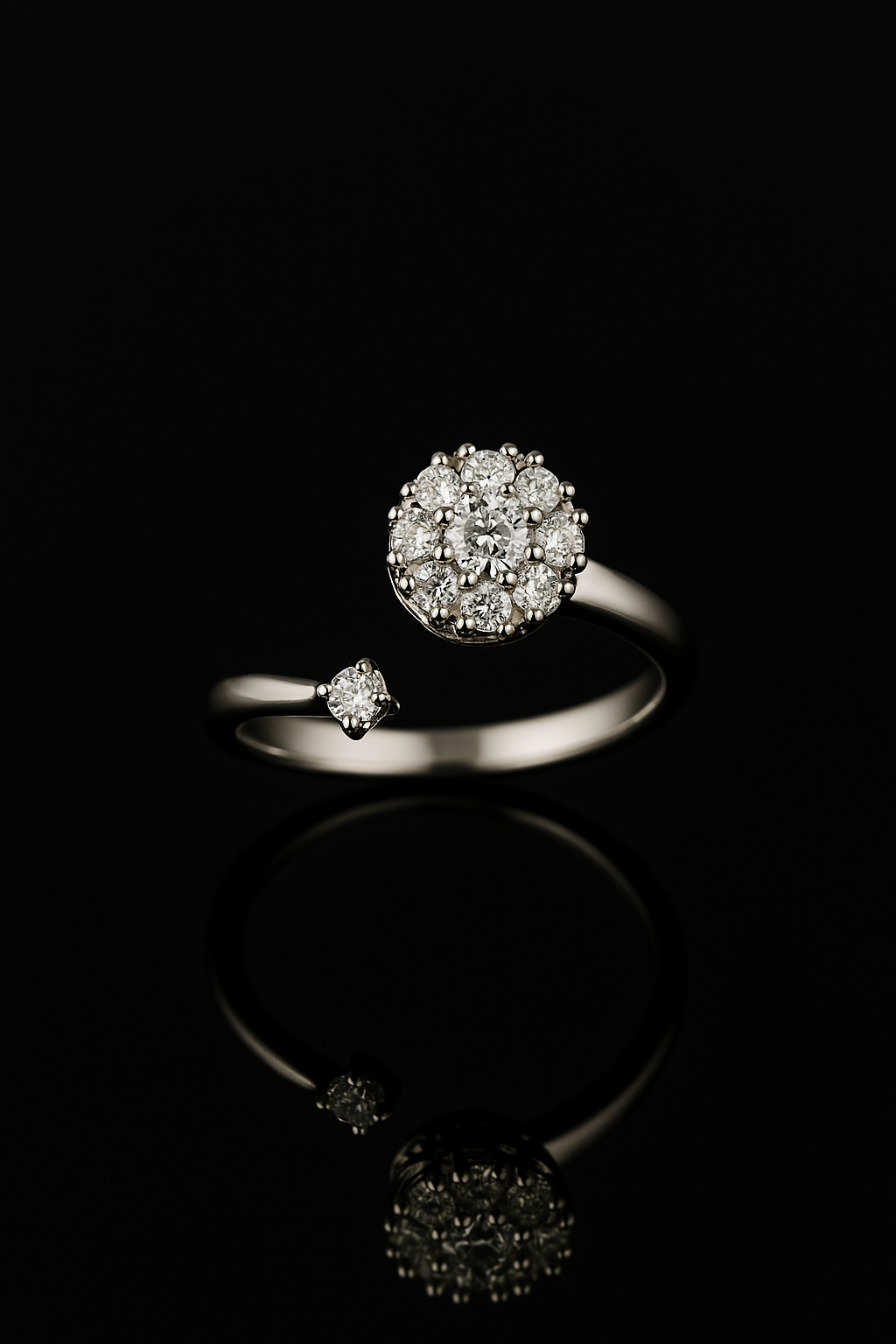 Elegant Silver Halo Spinner Ring with Rotating Crystal Cluster