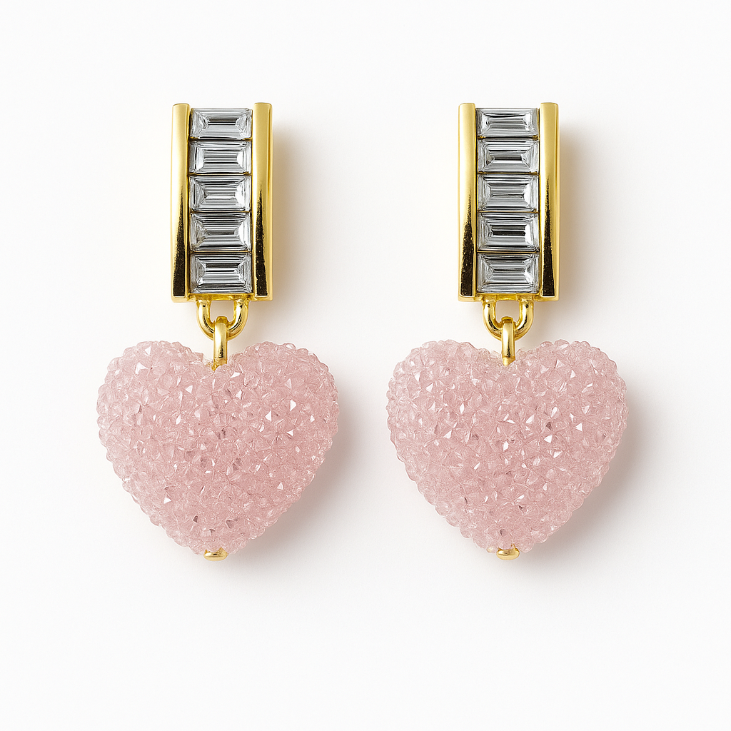 Pink Crystal Heart Drop Earrings | Korean Designer Jewellery