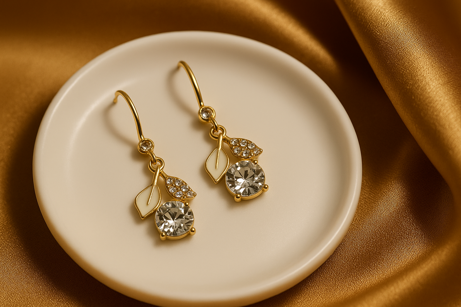 Crystal Leaf Drop Earrings | Korean Designer Jewellery