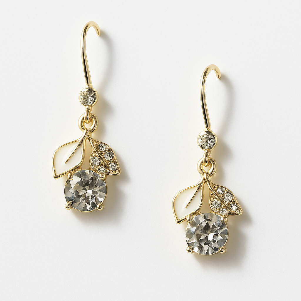 Crystal Leaf Drop Earrings | Korean Designer Jewellery
