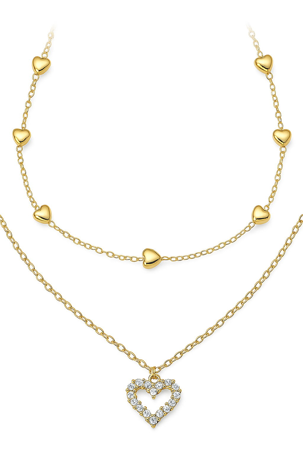 Gold-Plated Double Layer Heart Pendant Necklace for Women | Korean Designer Jewellery