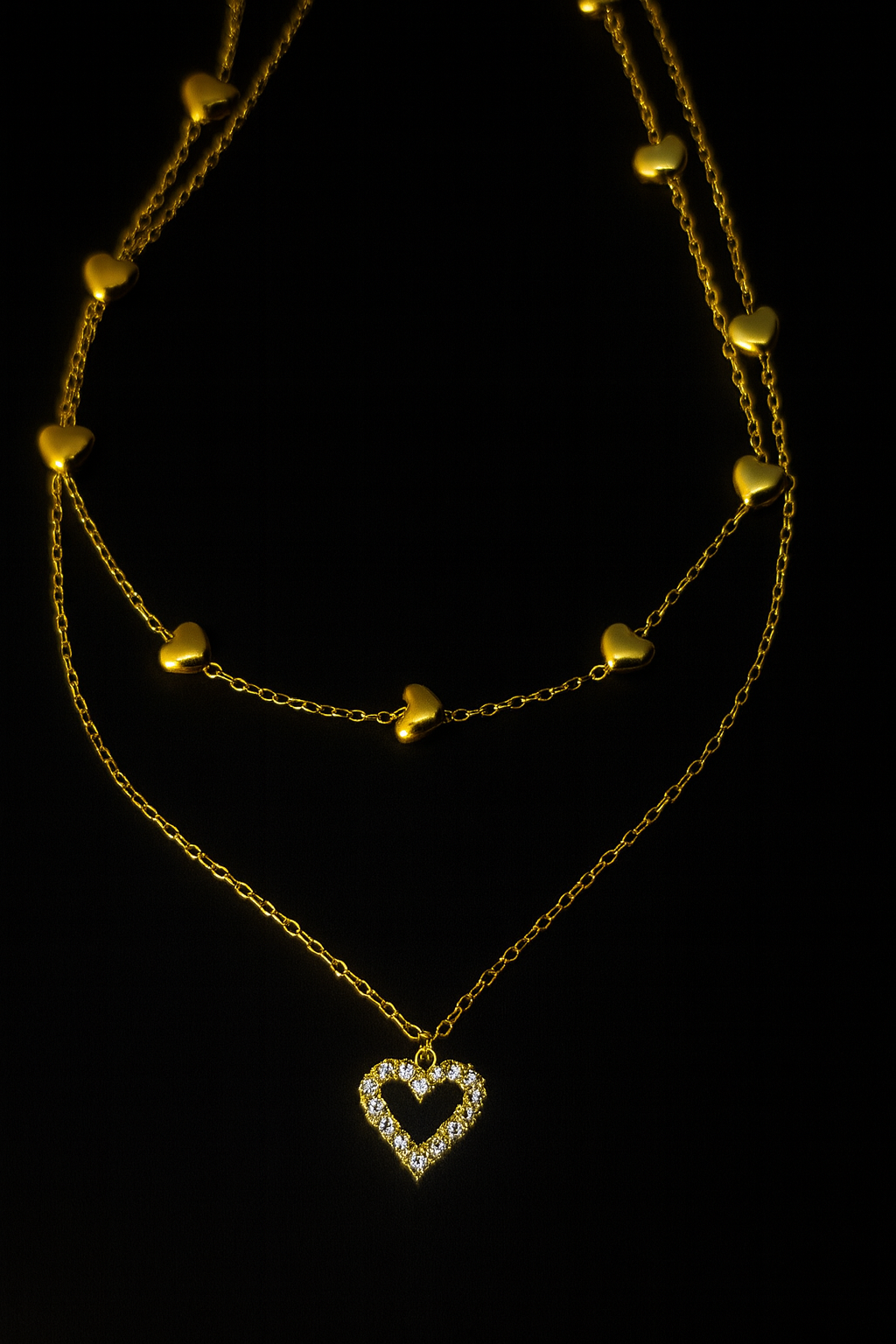 Gold-Plated Double Layer Heart Pendant Necklace for Women | Korean Designer Jewellery