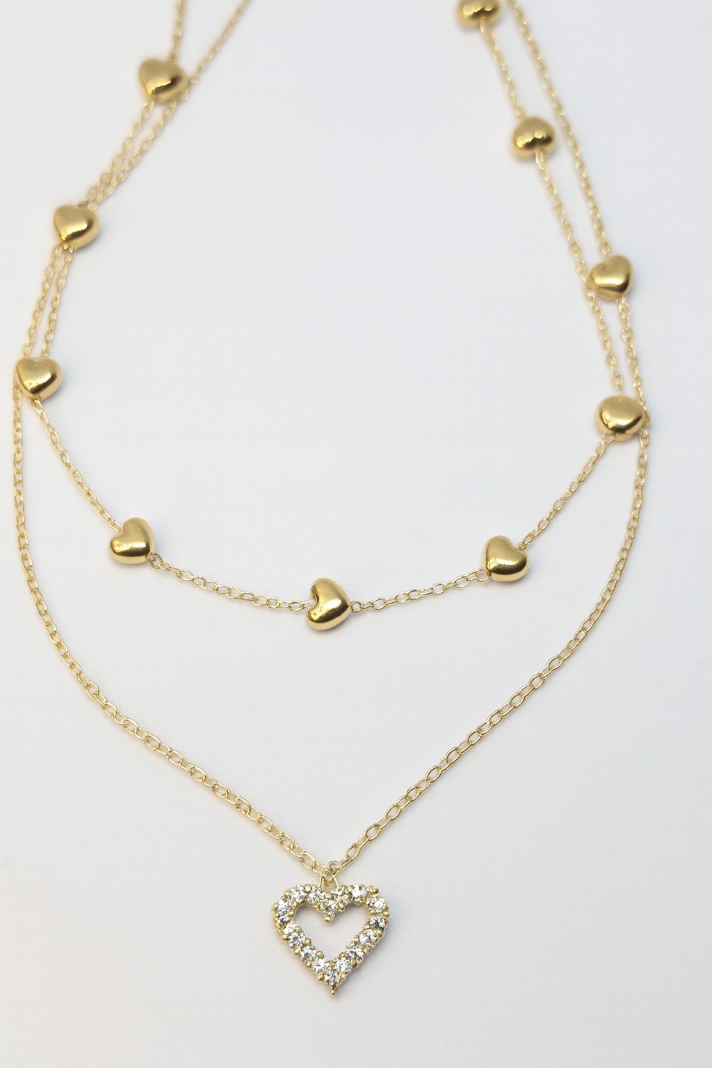 Gold-Plated Double Layer Heart Pendant Necklace for Women | Korean Designer Jewellery