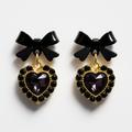 Black Bow Heart Drop Earrings | Korean Designer Jewellery
