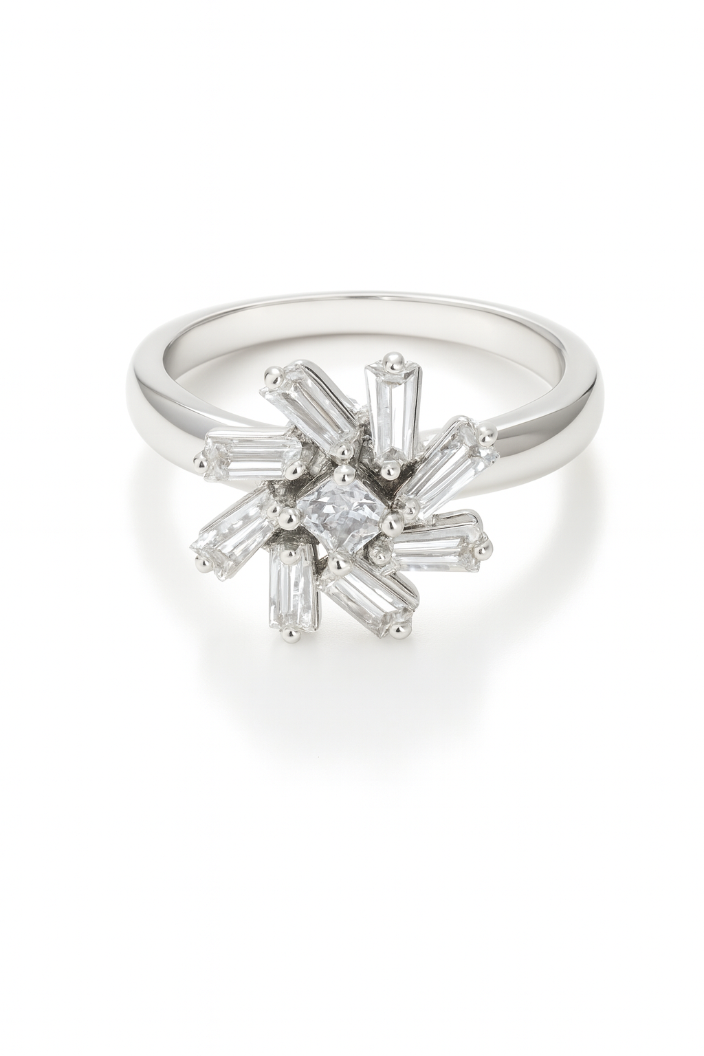 Radiant Silver Starburst Spinner Ring with Rotating Crystals - Non adjustable
