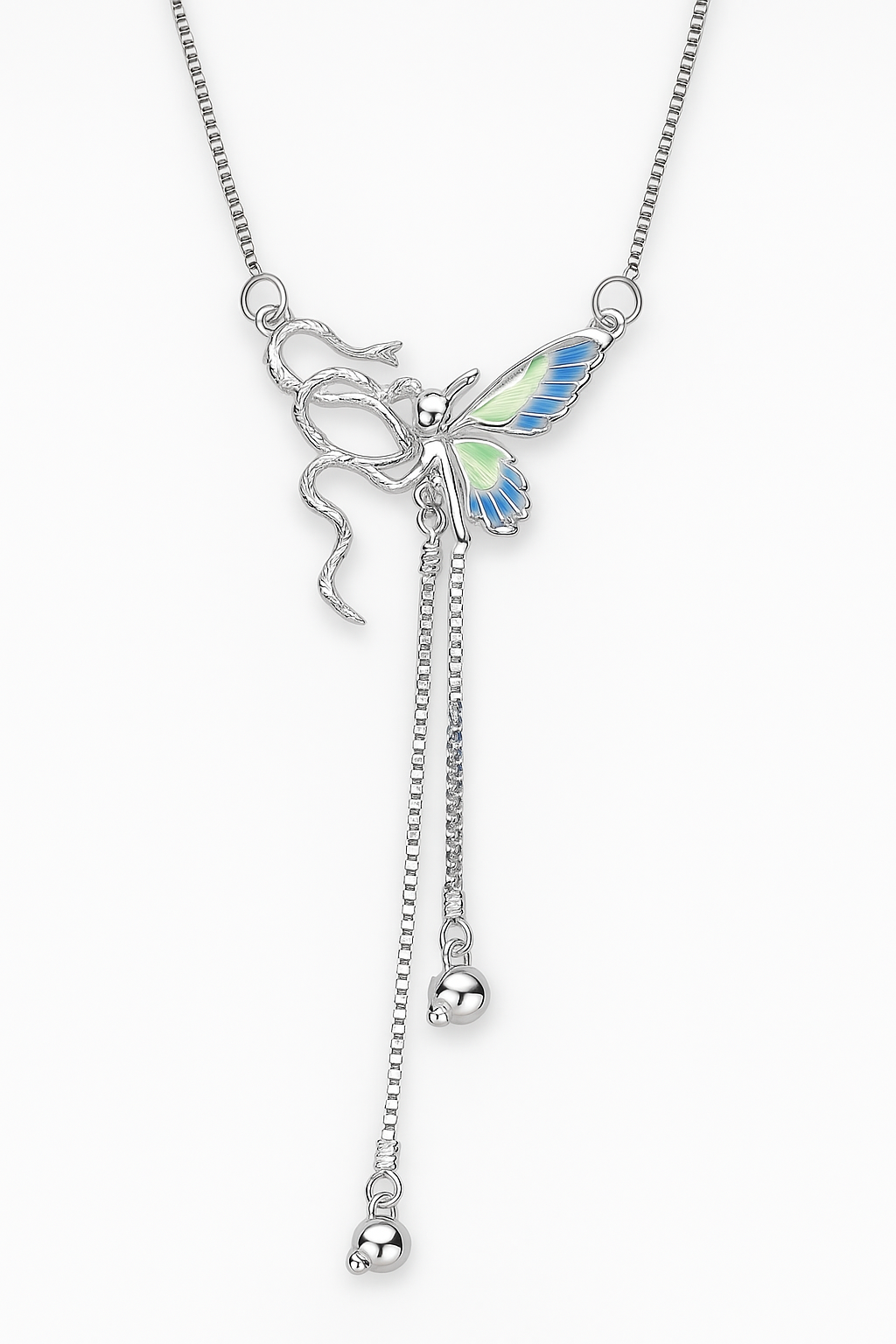 Elegant Butterfly Pendant Necklace with Dangling Chains | Korean Designer Jewellery