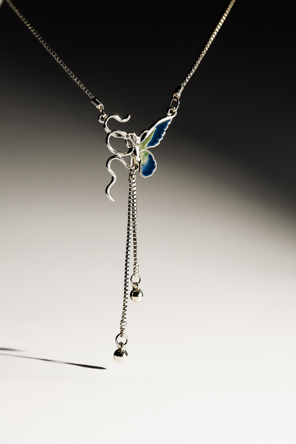 Elegant Butterfly Pendant Necklace with Dangling Chains | Korean Designer Jewellery